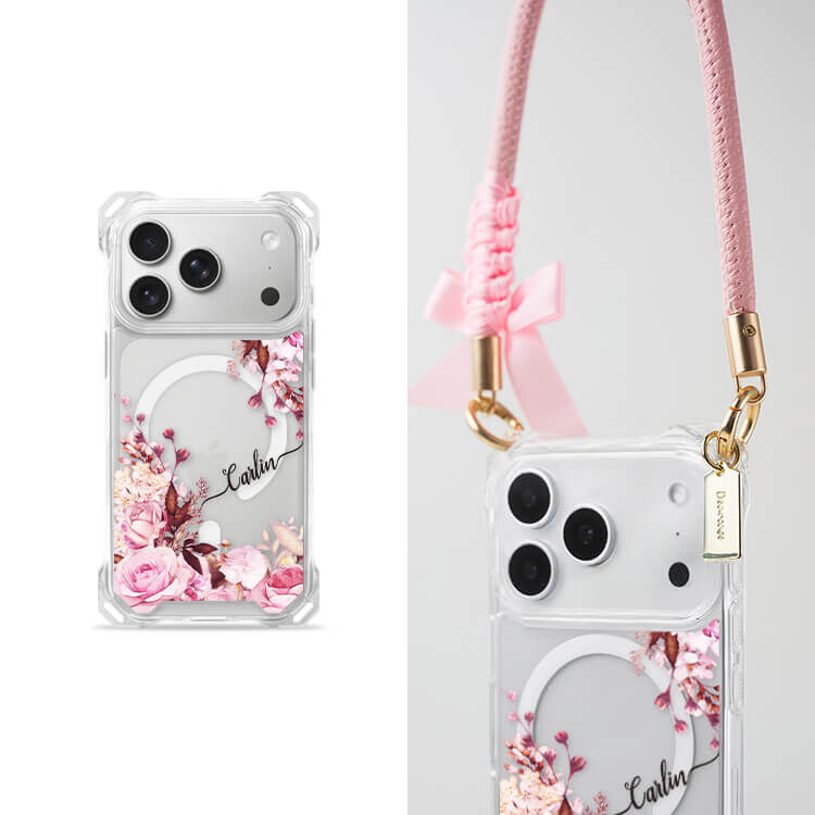 法式玫瑰 四角好掛殼 - 透明防摔掛繩殼 (MagSafe磁吸) iPhone手機殼