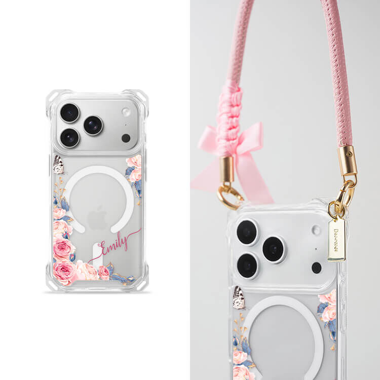 婚禮玫瑰 四角好掛殼 - 透明防摔掛繩殼 (MagSafe磁吸) iPhone手機殼