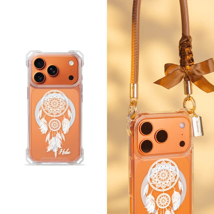 白色捕夢網 四角好掛殼 - 透明防摔掛繩殼 (MagSafe磁吸) iPhone手機殼