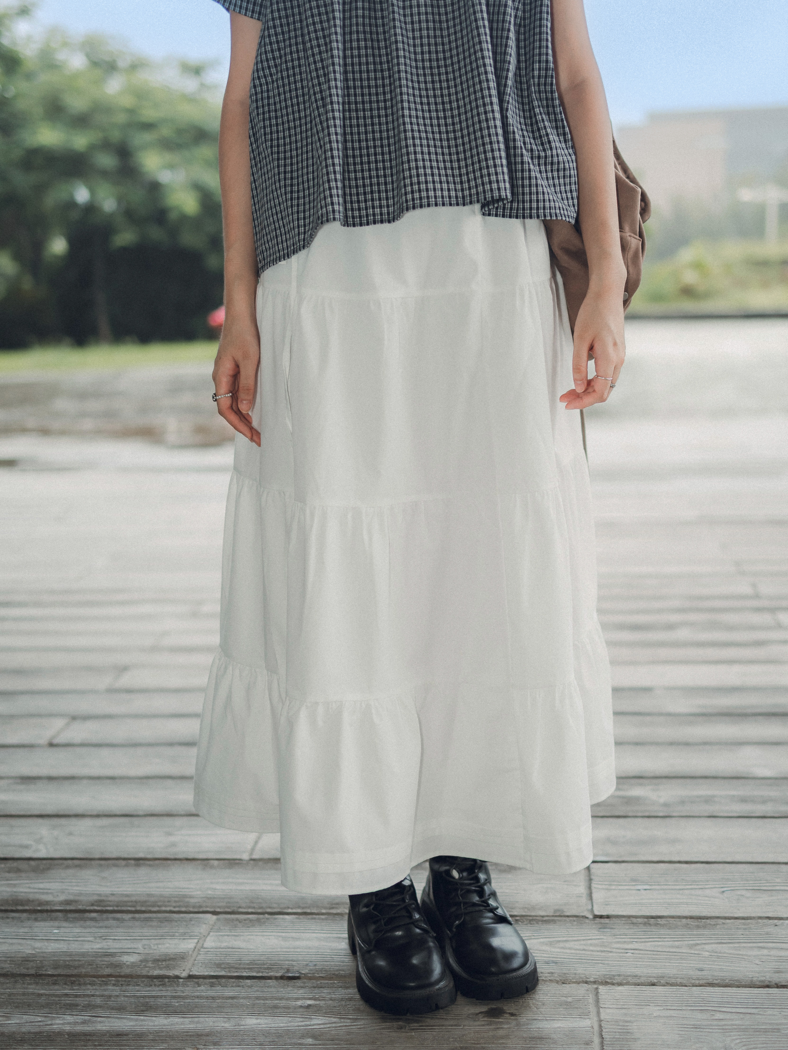 雙線條層層蛋糕長裙