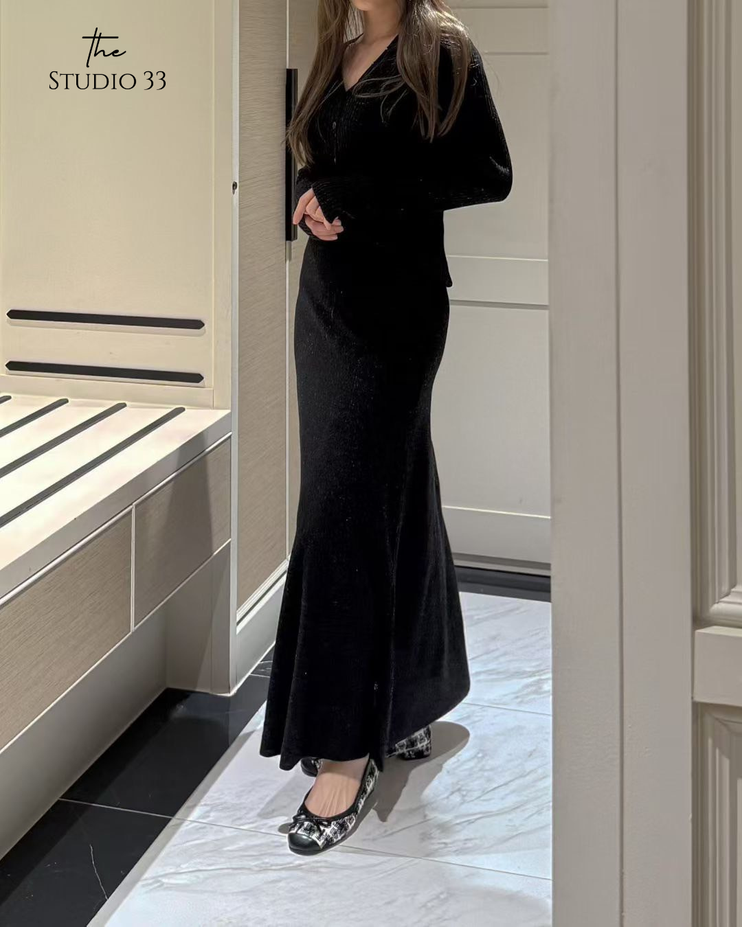 極簡風修身顯瘦針織長裙