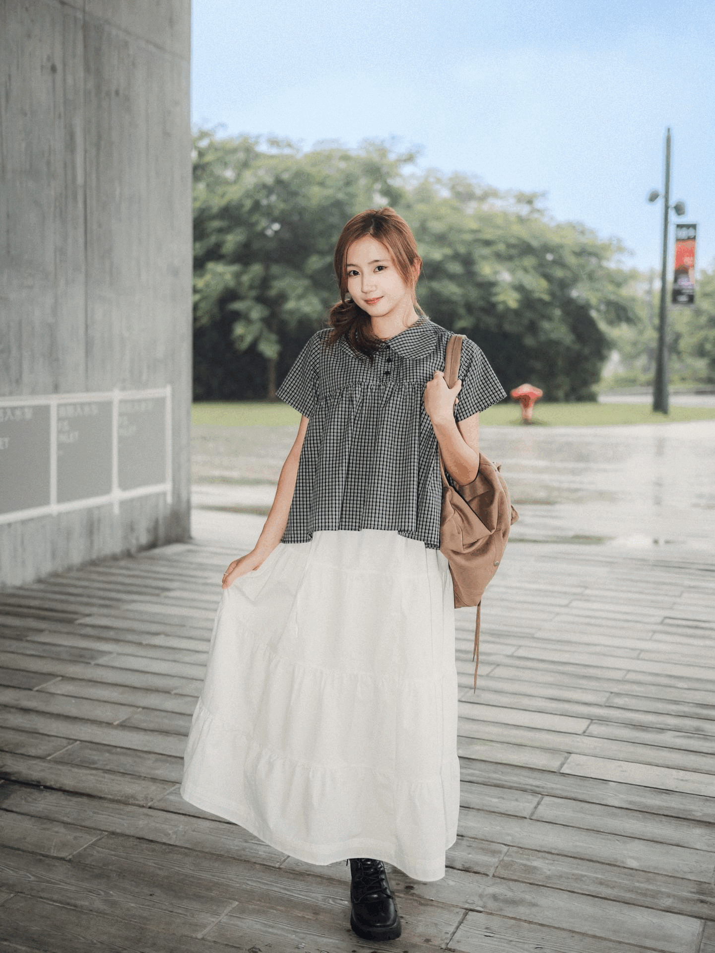 雙線條層層蛋糕長裙