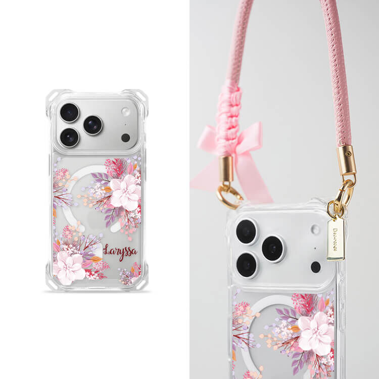 淡粉櫻花  四角好掛殼 - 透明防摔掛繩殼 (MagSafe磁吸) iPhone手機殼