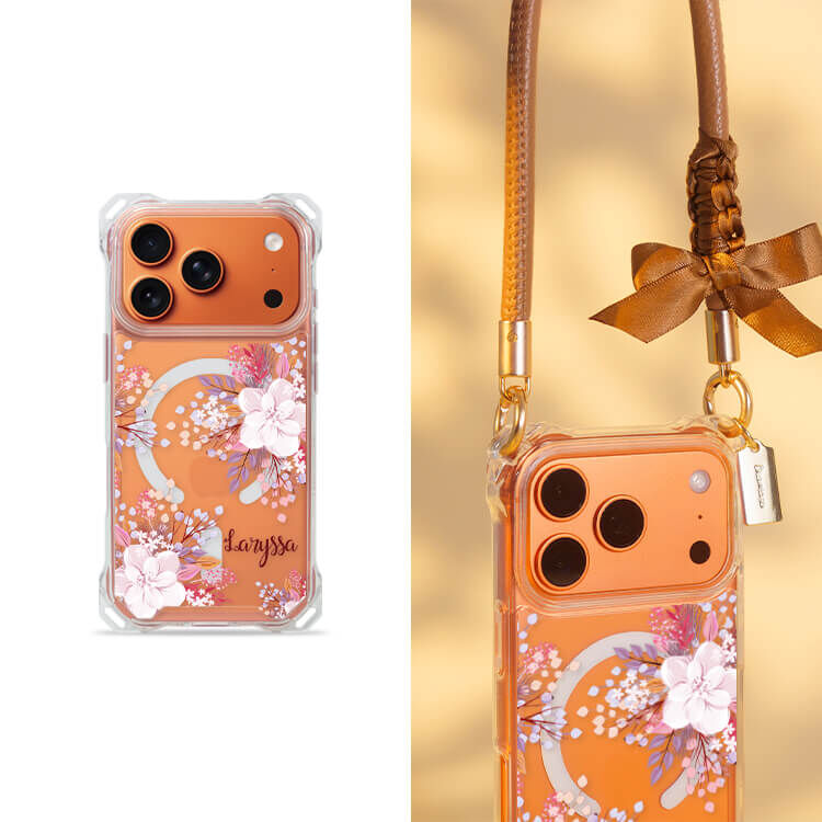 淡粉櫻花  四角好掛殼 - 透明防摔掛繩殼 (MagSafe磁吸) iPhone手機殼