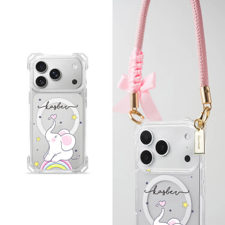 白色小象  四角好掛殼 - 透明防摔掛繩殼 (MagSafe磁吸) iPhone手機殼