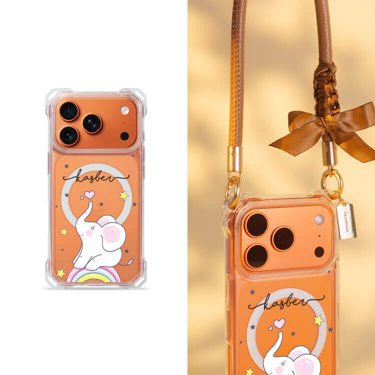 白色小象  四角好掛殼 - 透明防摔掛繩殼 (MagSafe磁吸) iPhone手機殼