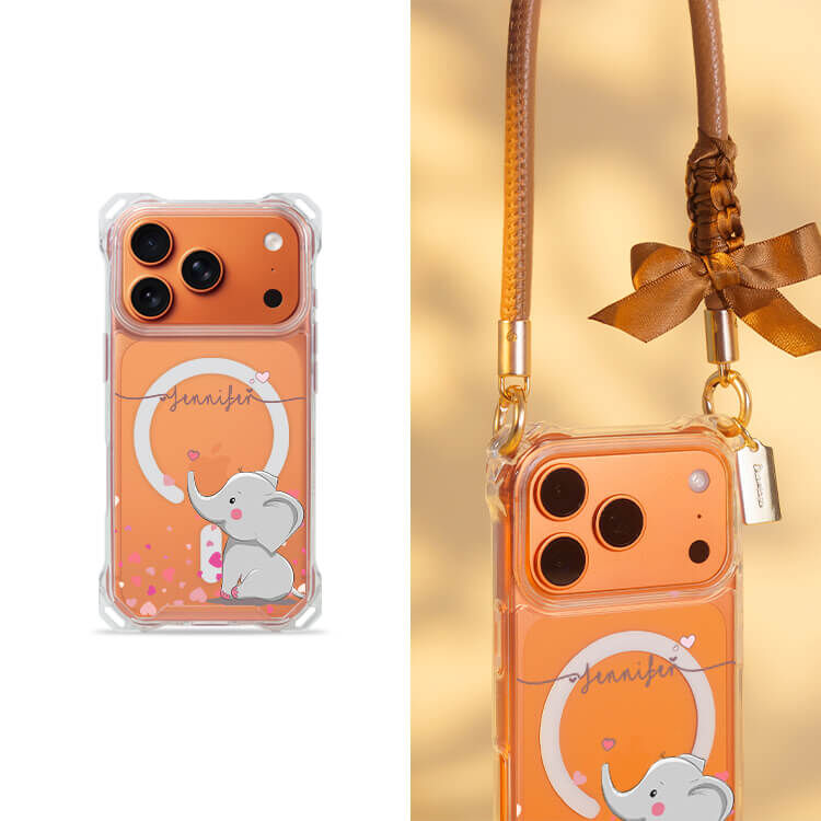 粉紅小象  四角好掛殼 - 透明防摔掛繩殼 (MagSafe磁吸) iPhone手機殼