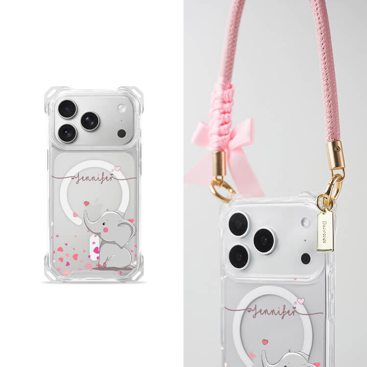 粉紅小象  四角好掛殼 - 透明防摔掛繩殼 (MagSafe磁吸) iPhone手機殼