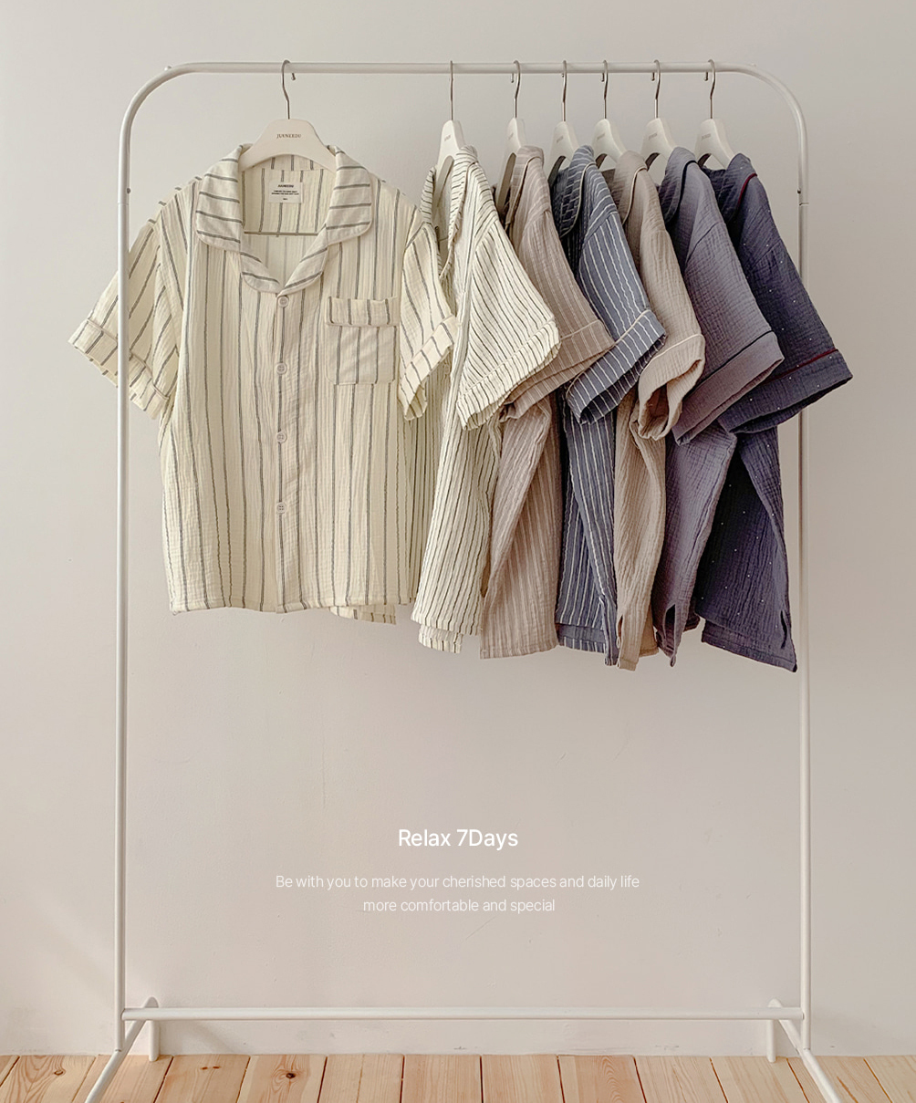 【現貨】韓國JUUNEEDU睡衣｜Relax 7Days 皺棉短袖睡衣套裝 *Ling's pick