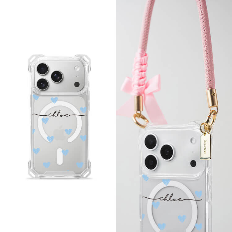 寶寶藍愛心  四角好掛殼 - 透明防摔掛繩殼 (MagSafe磁吸) iPhone手機殼
