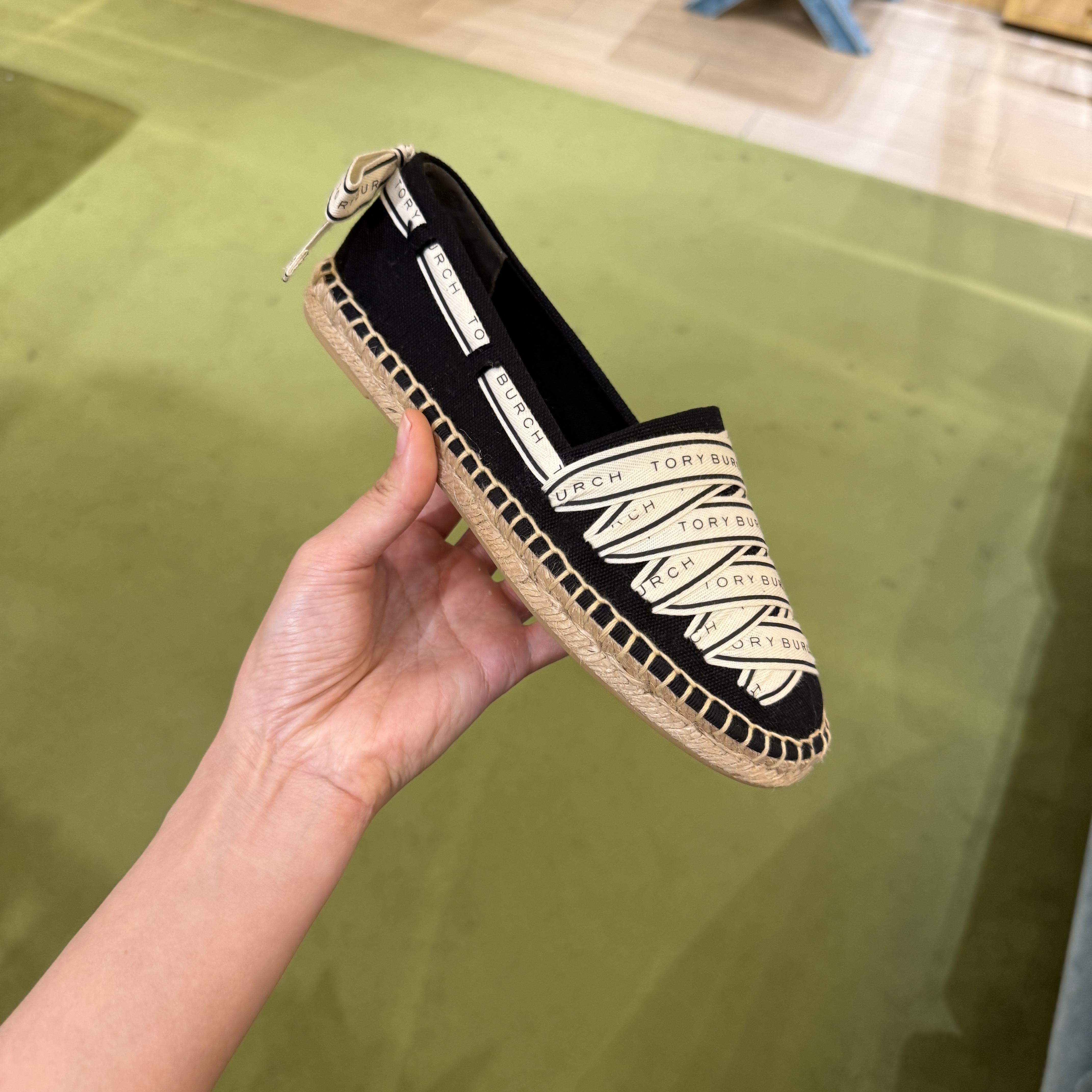 Tory Burch ribbon espadrilles black