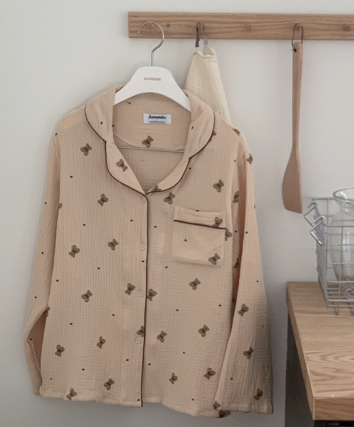 韓國JUUNEEDU睡衣｜大熱熊熊長袖鄒棉睡衣套裝🔥