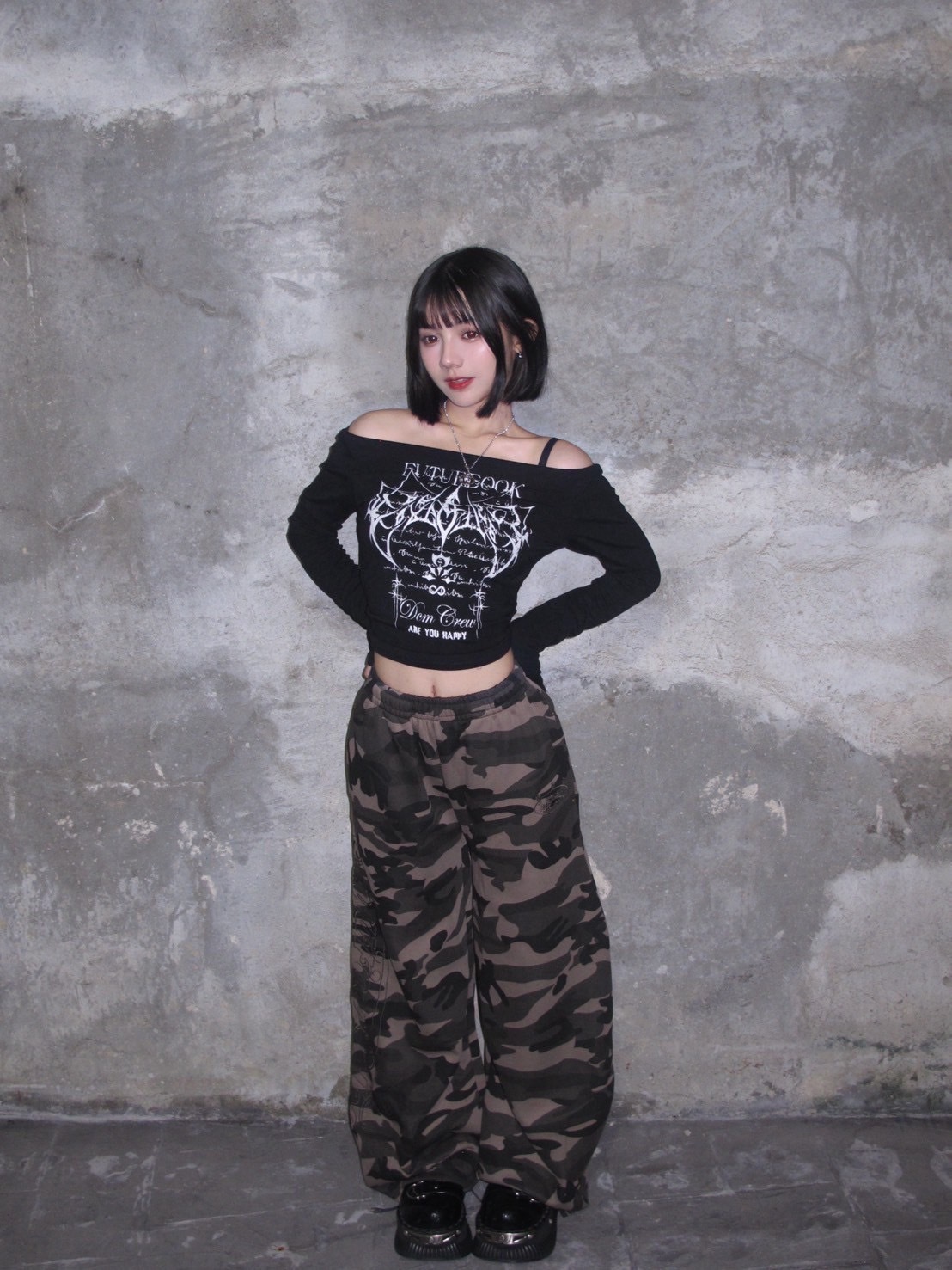 (GOAL) 美式刺繡迷彩闊腿棉褲 彎刀褲 SP0258