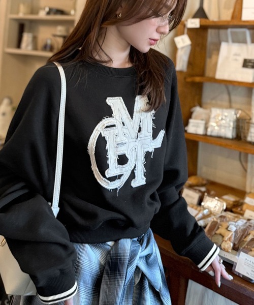 日本🇯🇵連線 Mily Bilet 牛仔流蘇拼布短板套頭衫 牛仔拼布 羊毛襯裡 長袖 套頭衫 短版 寬鬆 3色(任買兩件711免運)/預購