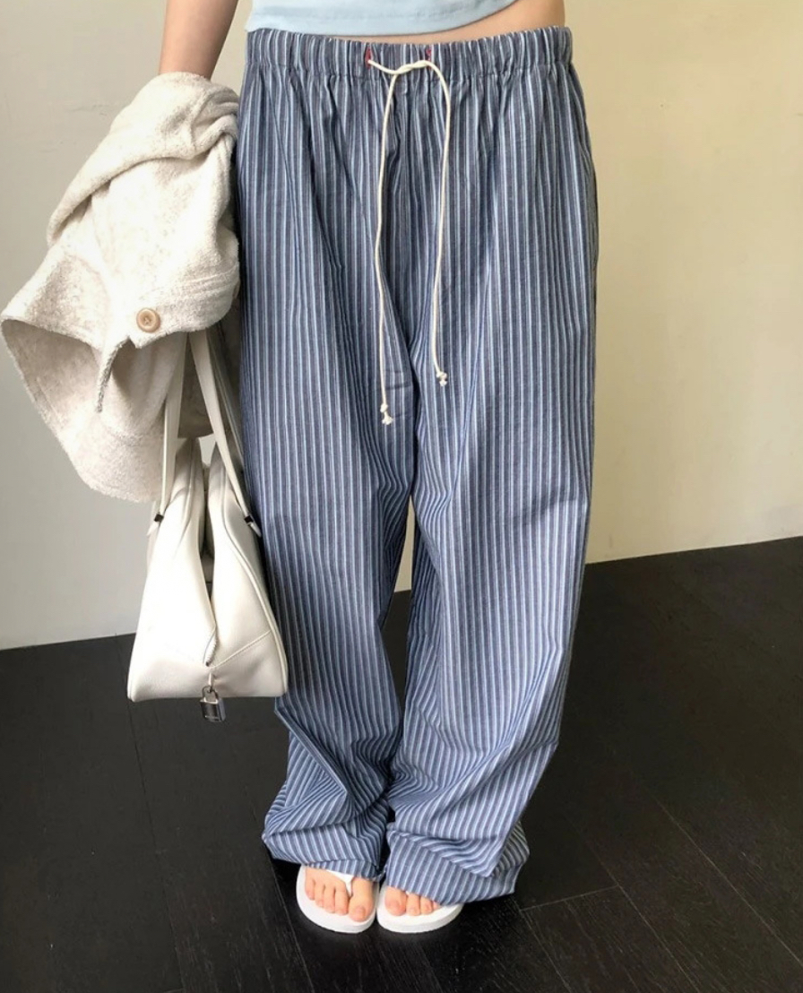 ᴷᴼᴿᴱᴬ 🇰🇷隨性慵懶風休閒直紋寬鬆長褲(兩色)