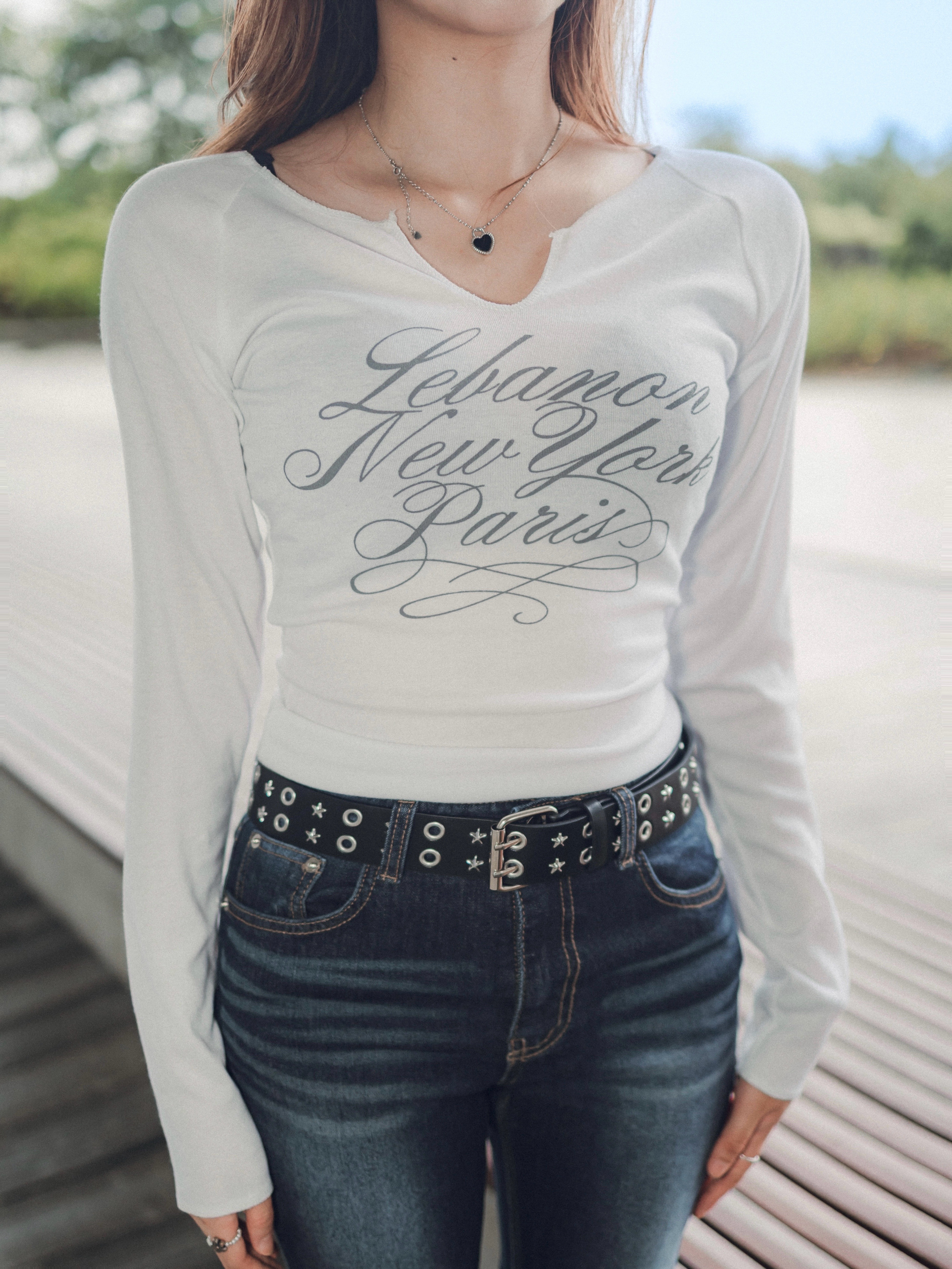 City Girl V 領長袖上衣