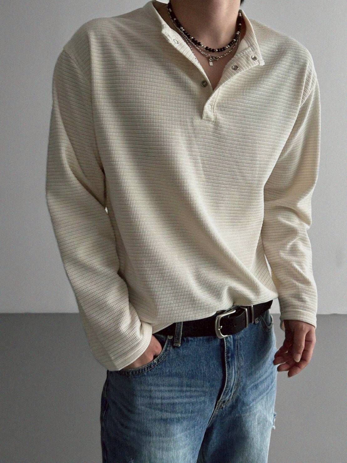 華夫格絲絨亨利領上衣