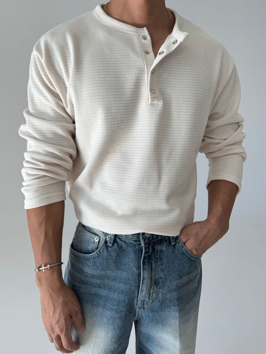 華夫格絲絨亨利領上衣