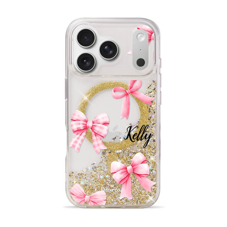 甜美韓風蝴蝶結 香檳金貝拉殼 (MagSafe) - (訂製名字) iPhone客製化手機殼