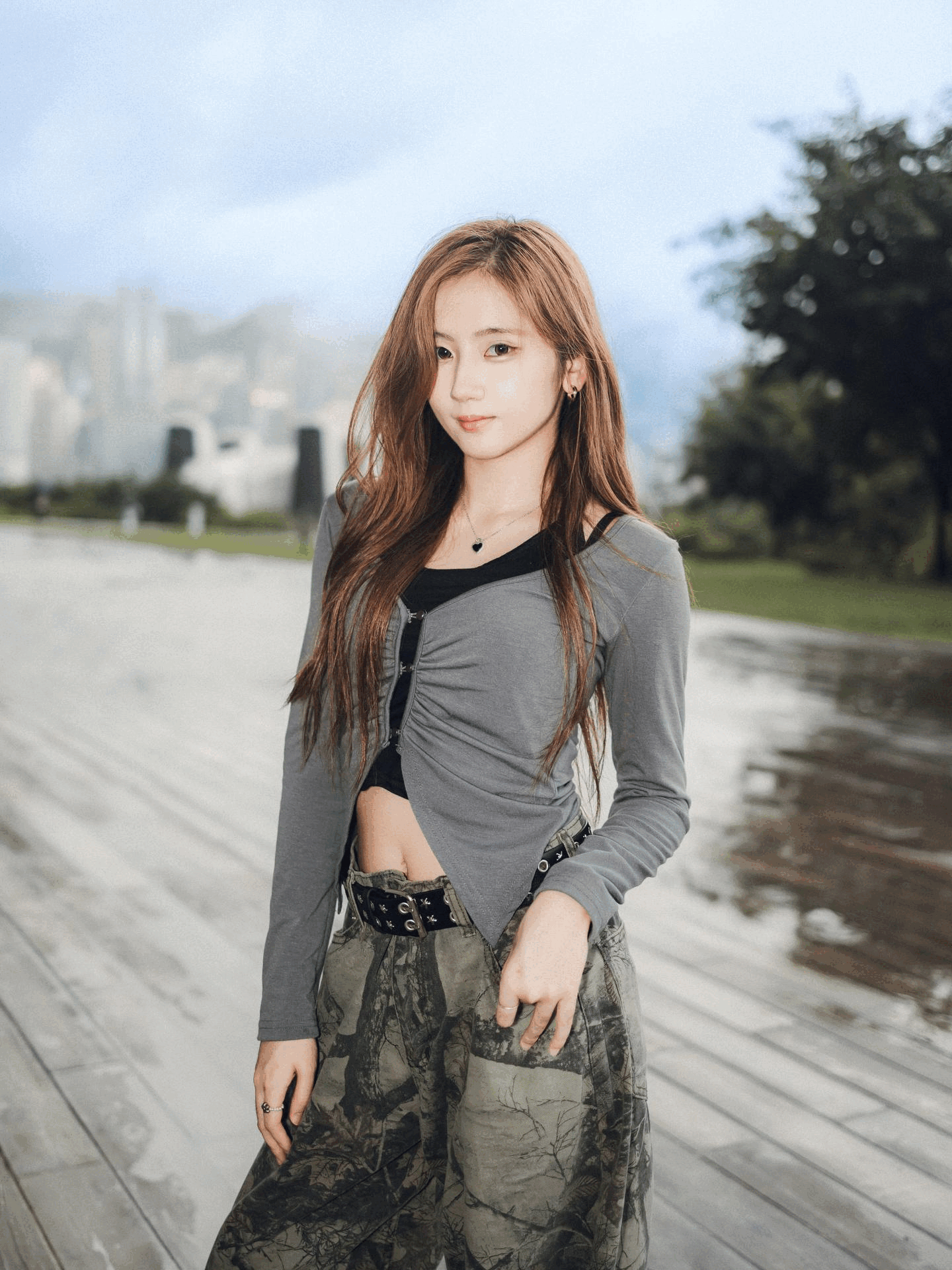 垂感假兩件掛頸長䄂Top