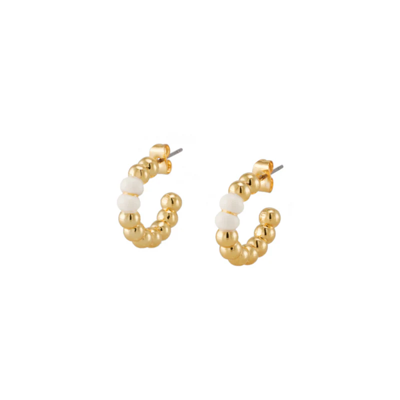 1BU0407-055 [BANGLEUP] Mini Lumi Pearl Hoop Earrings - Sand White #BUP22-LMP-OCRS03 (EU)