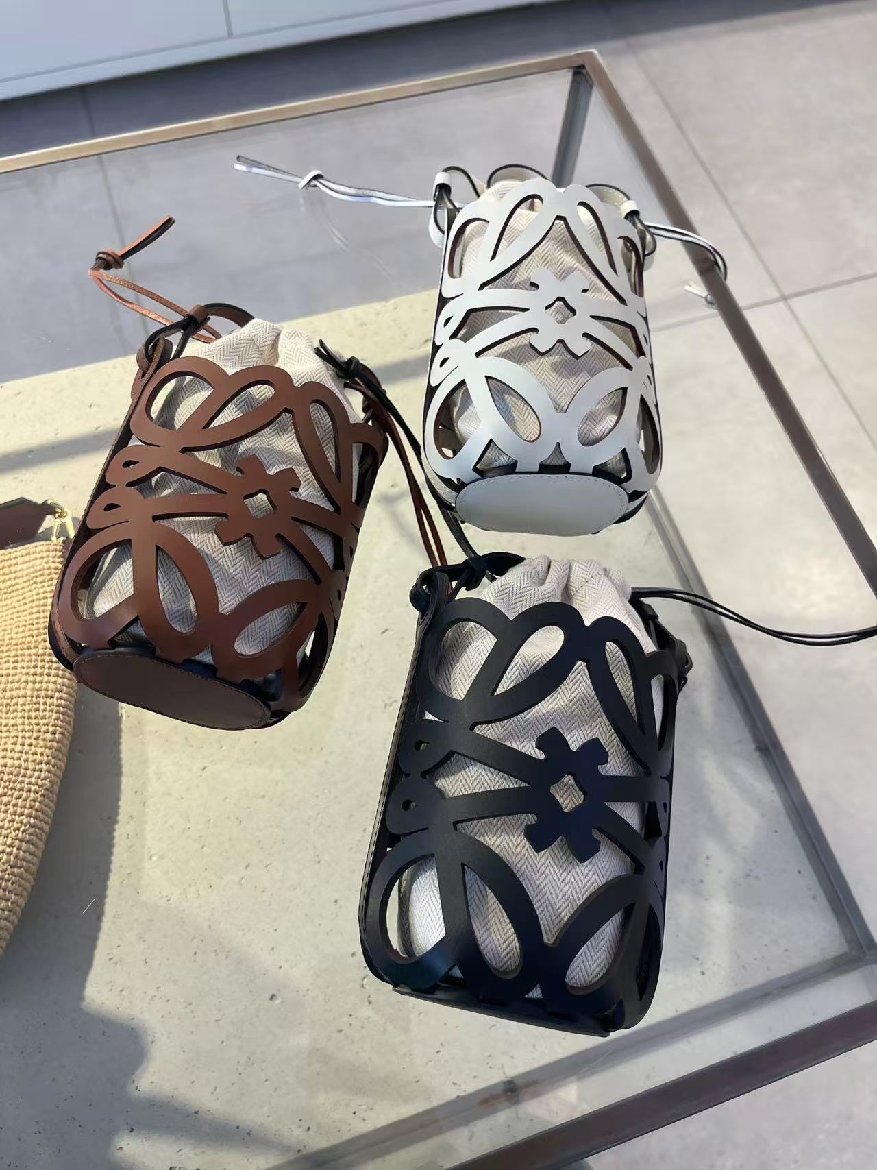 Loewe Pocket Anagram Cut out Mini Bucket Bag 4 colors