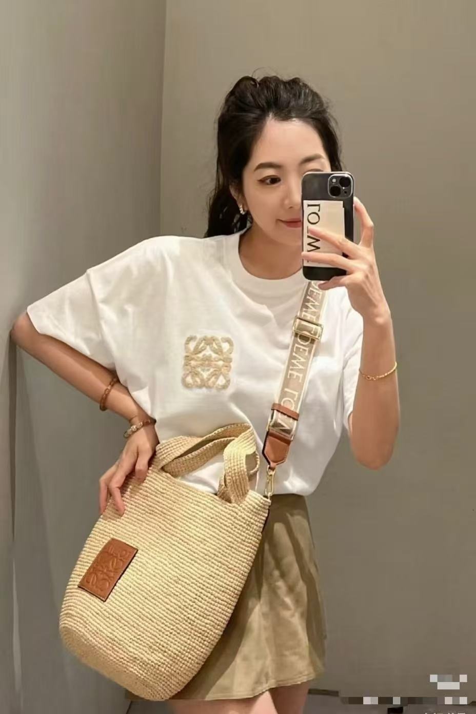 Loewe Slit Raffia Mini Bag Tan