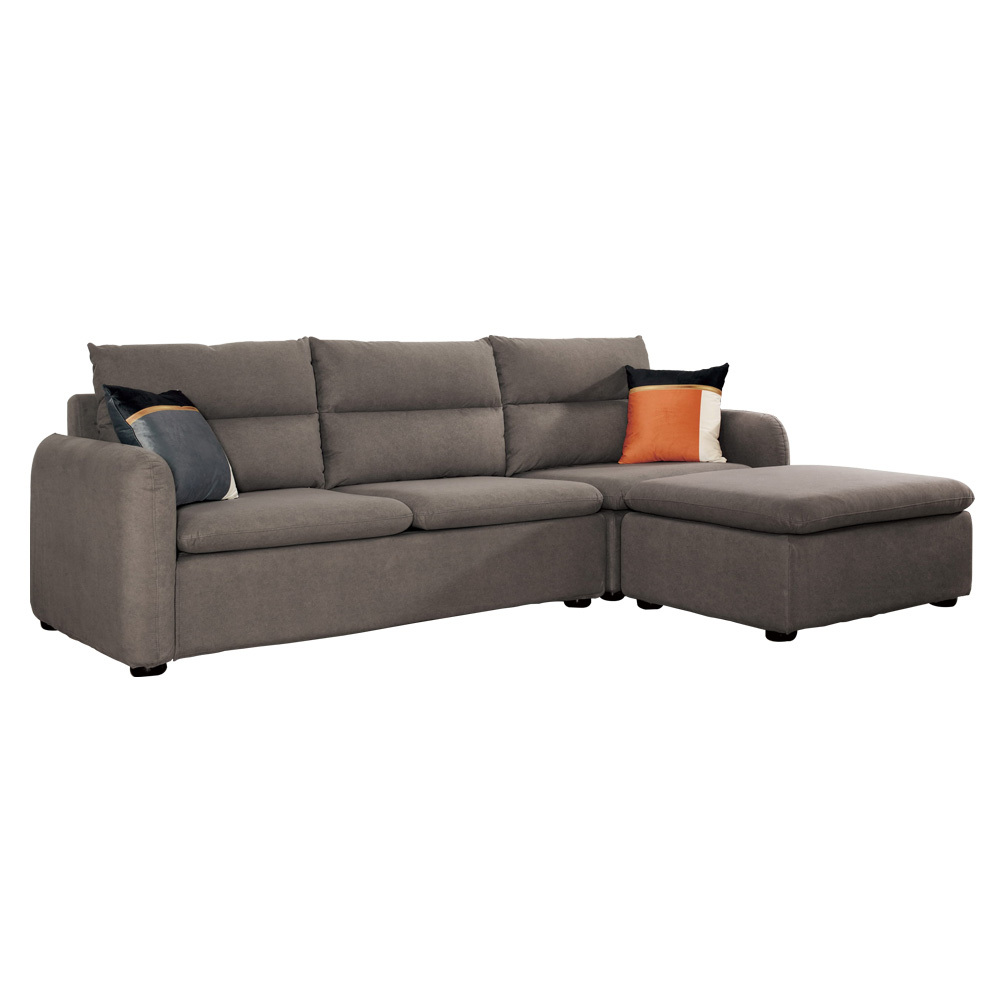 伊娜L型灰色貓抓皮沙發椅(三人座+腳椅)(贈抱枕)