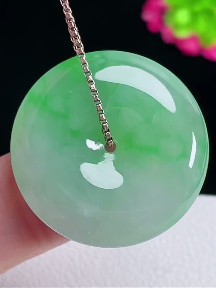 翡翠冰飄綠平安扣 (24.1mm直徑),天然翡翠A玉, 緬甸玉, Jade, Jadeite