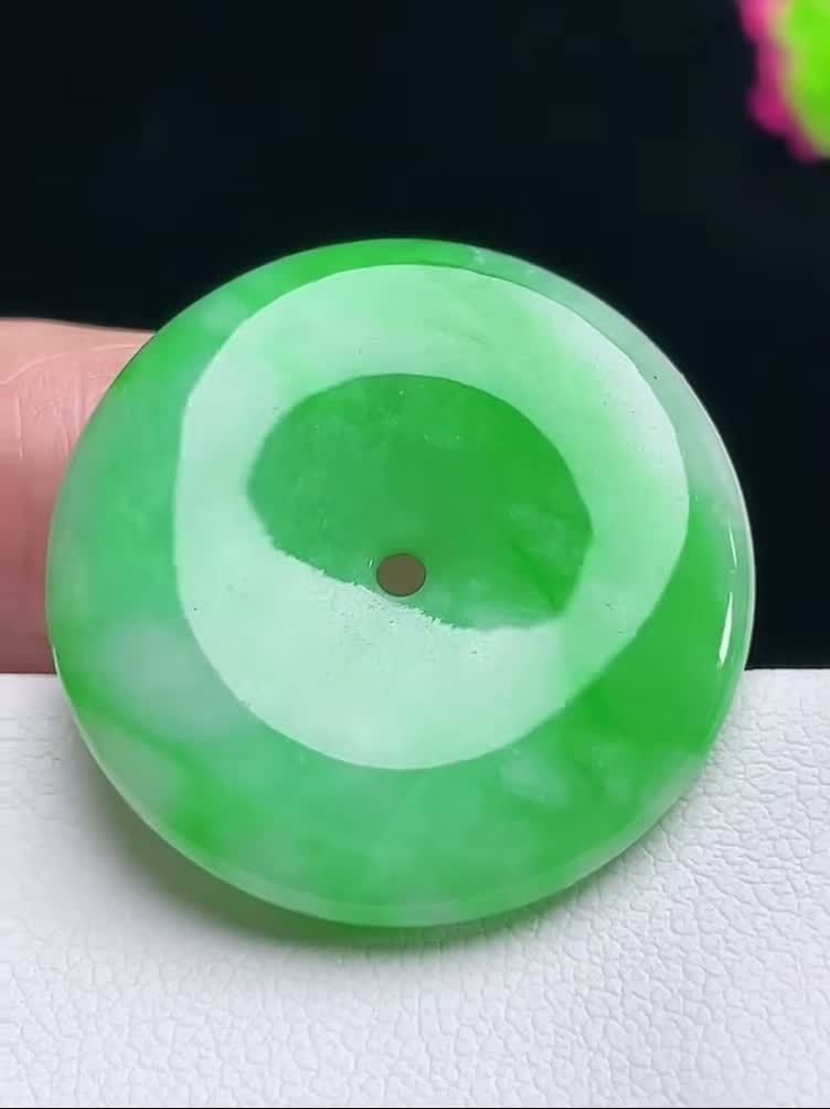 翡翠冰飄綠平安扣 (24.8mm直徑),天然翡翠A玉, 緬甸玉, Jade, Jadeite