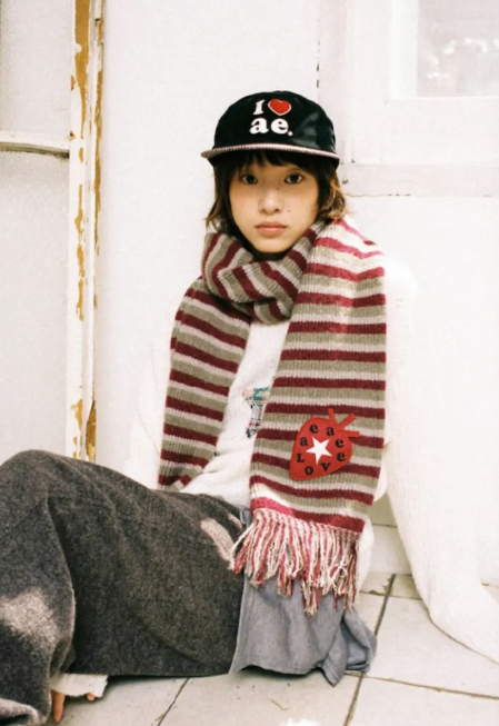 【代購】AEAE STRIPE TASSEL MUFFLER 草莓條紋圍巾 保暖圍巾 冬天必備 圍巾 草莓 條紋 三色