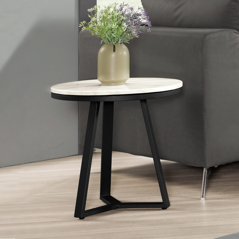 伊利1.7尺工業風圓型石面小茶几/邊几/邊桌