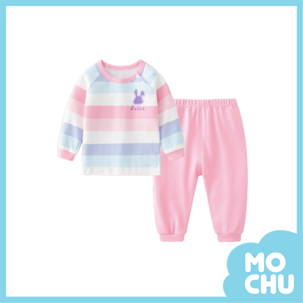 (100cm現貨)粉色條紋兔長袖家居服套裝