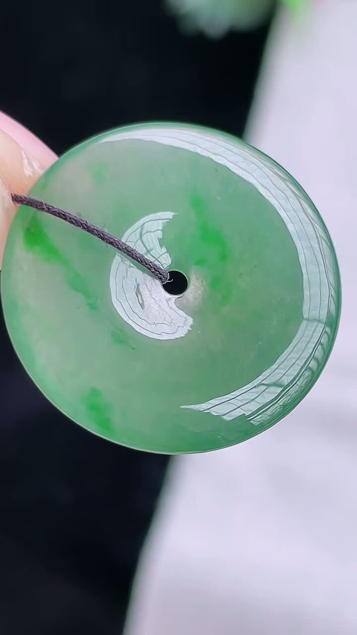 翡翠冰晴水飄綠平安扣 (23.2mm直徑),天然翡翠A玉, 緬甸玉, Jade, Jadeite