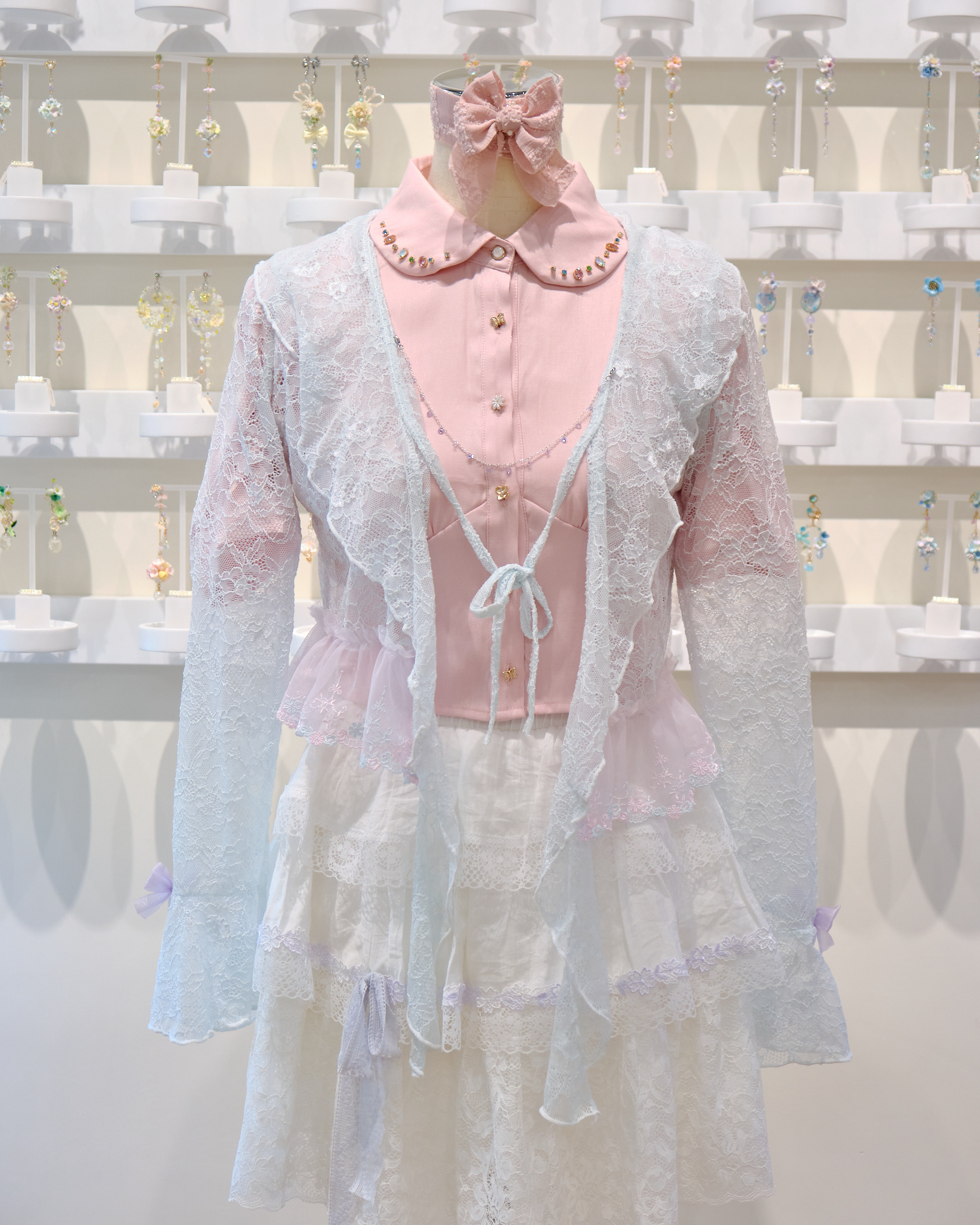 12837 Bunny Ears Pastel Lace High Waist Cardigan