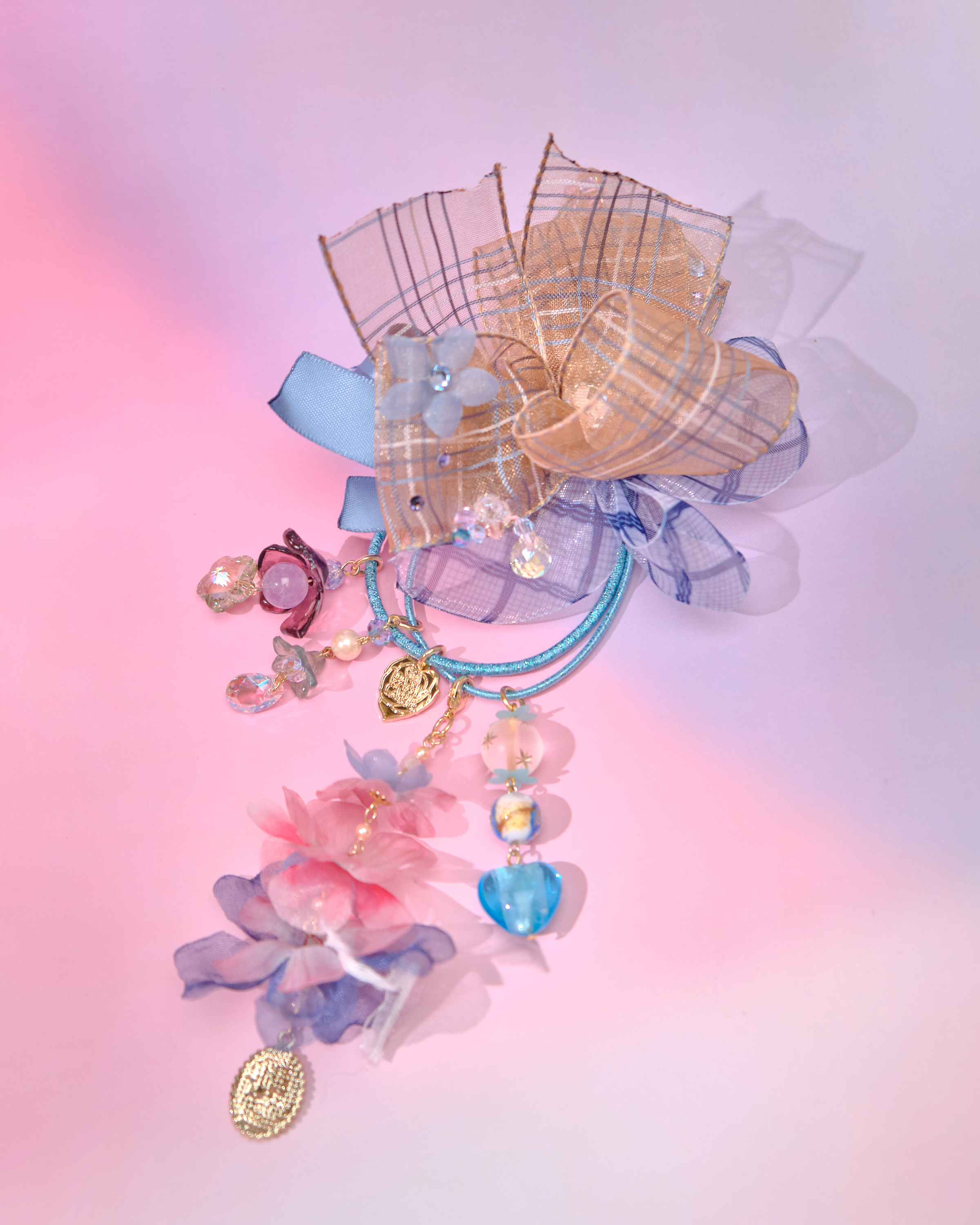 12824 Chunky Beaded Ribbon Flower Hair Tie