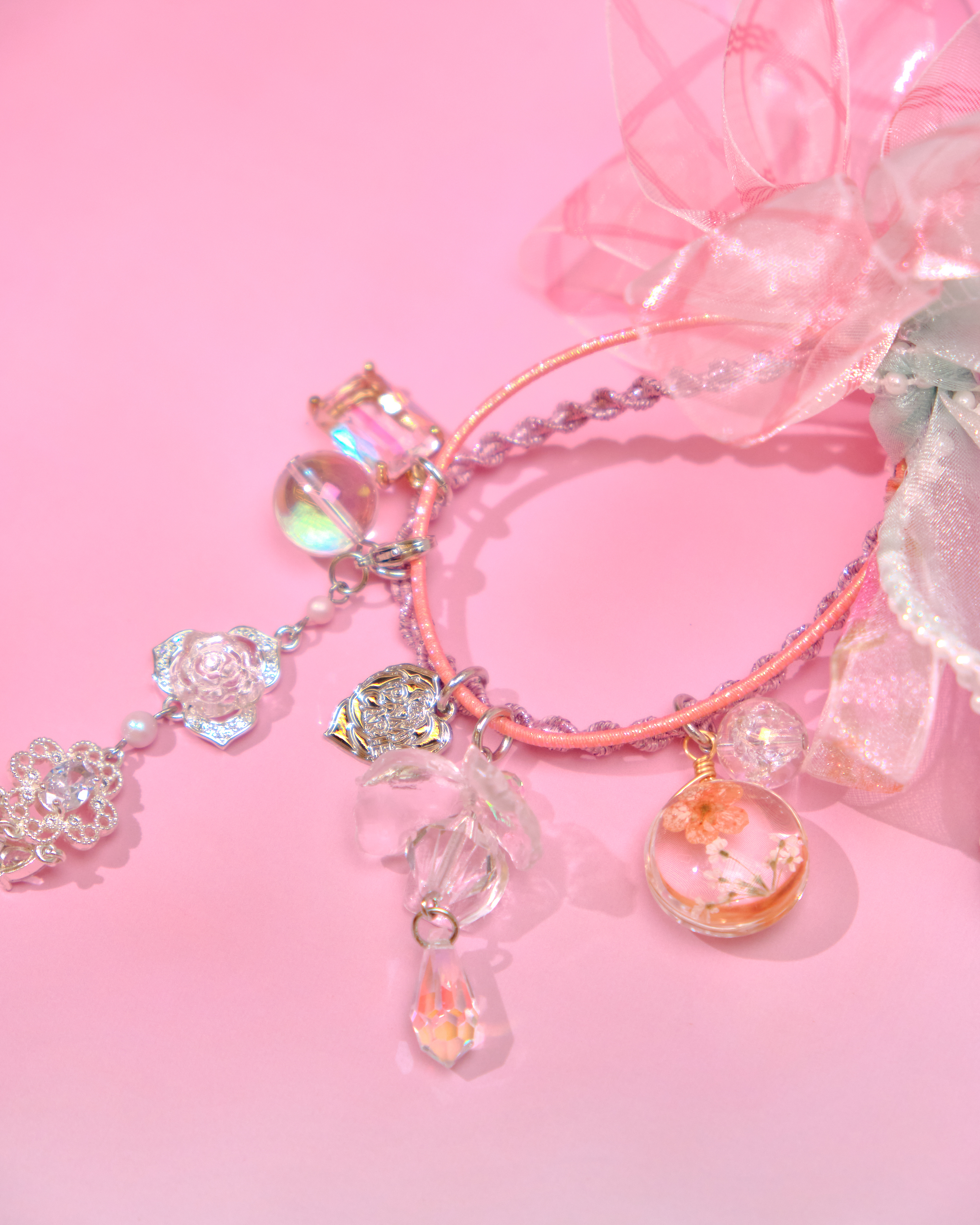 12822 Chunky Beaded Ribbon Flower Hair Tie