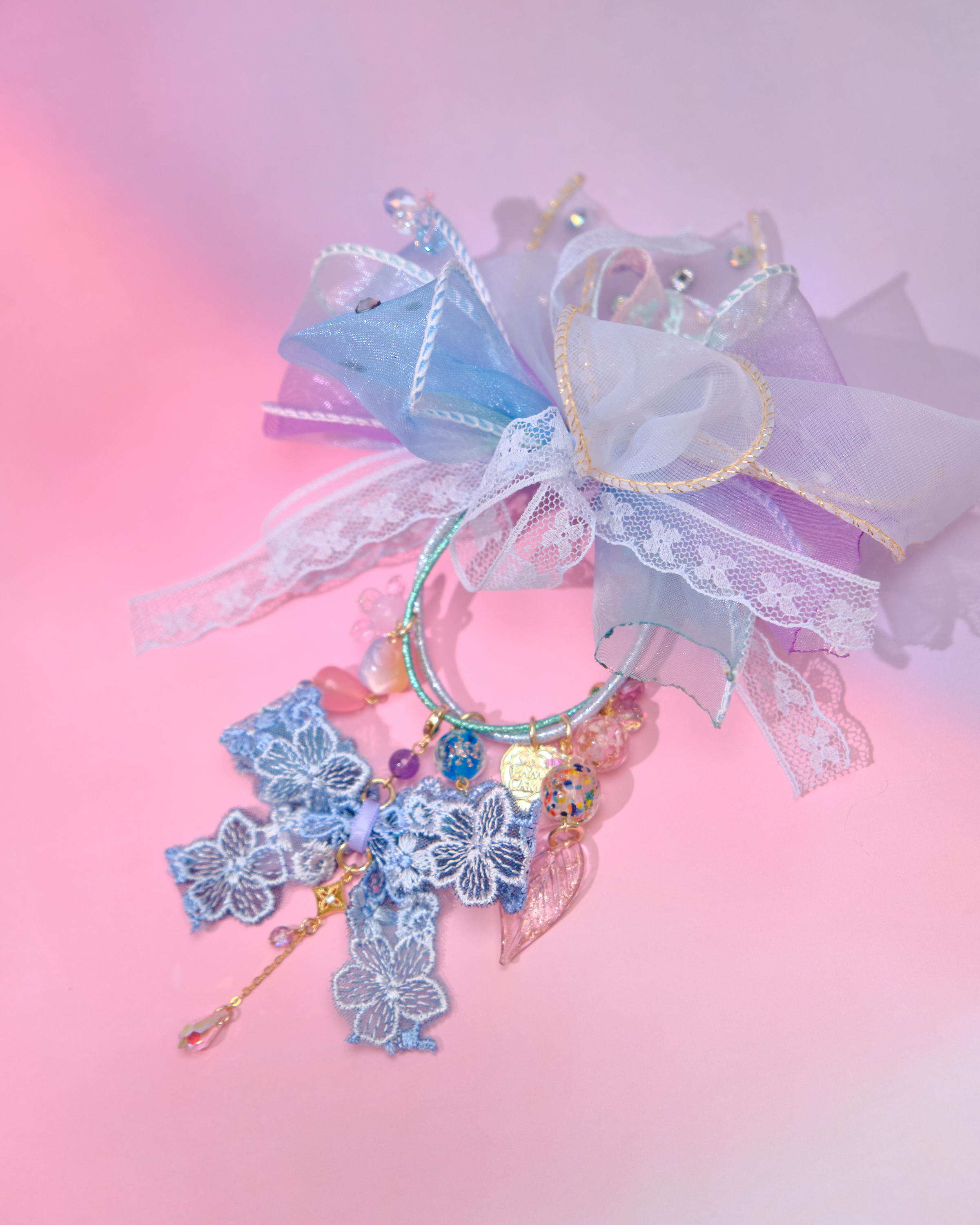 12820 夢幻粗珠緞帶花髮圈