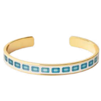 1BU0407-090 [BANGLEUP] Gem Printed Adjustable Lacquer Cuff Bangle In Gilded Brass Turquoise Blue #BUP21-GEM-BAO49 (EU)