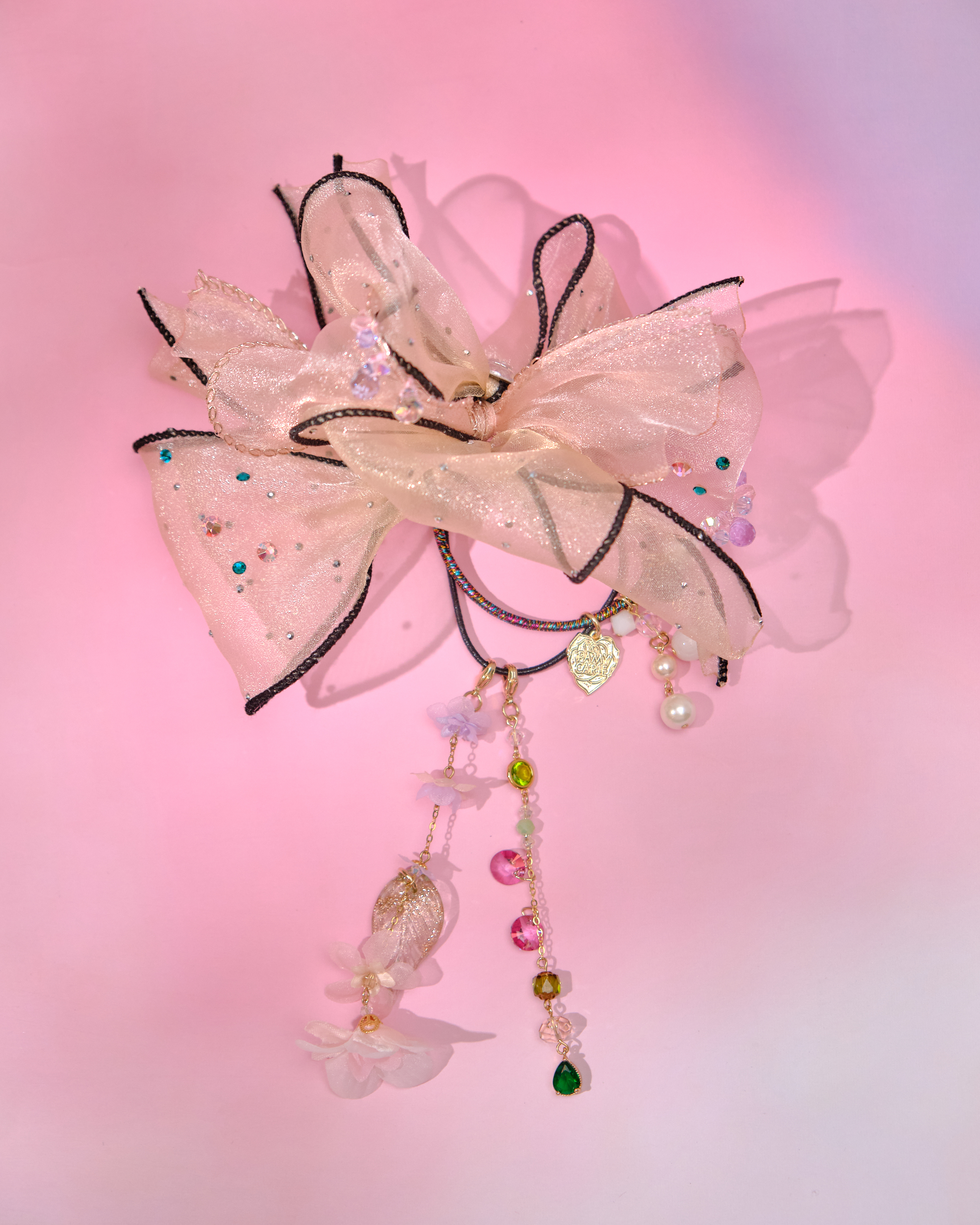 12819 夢幻粗珠緞帶花髮圈