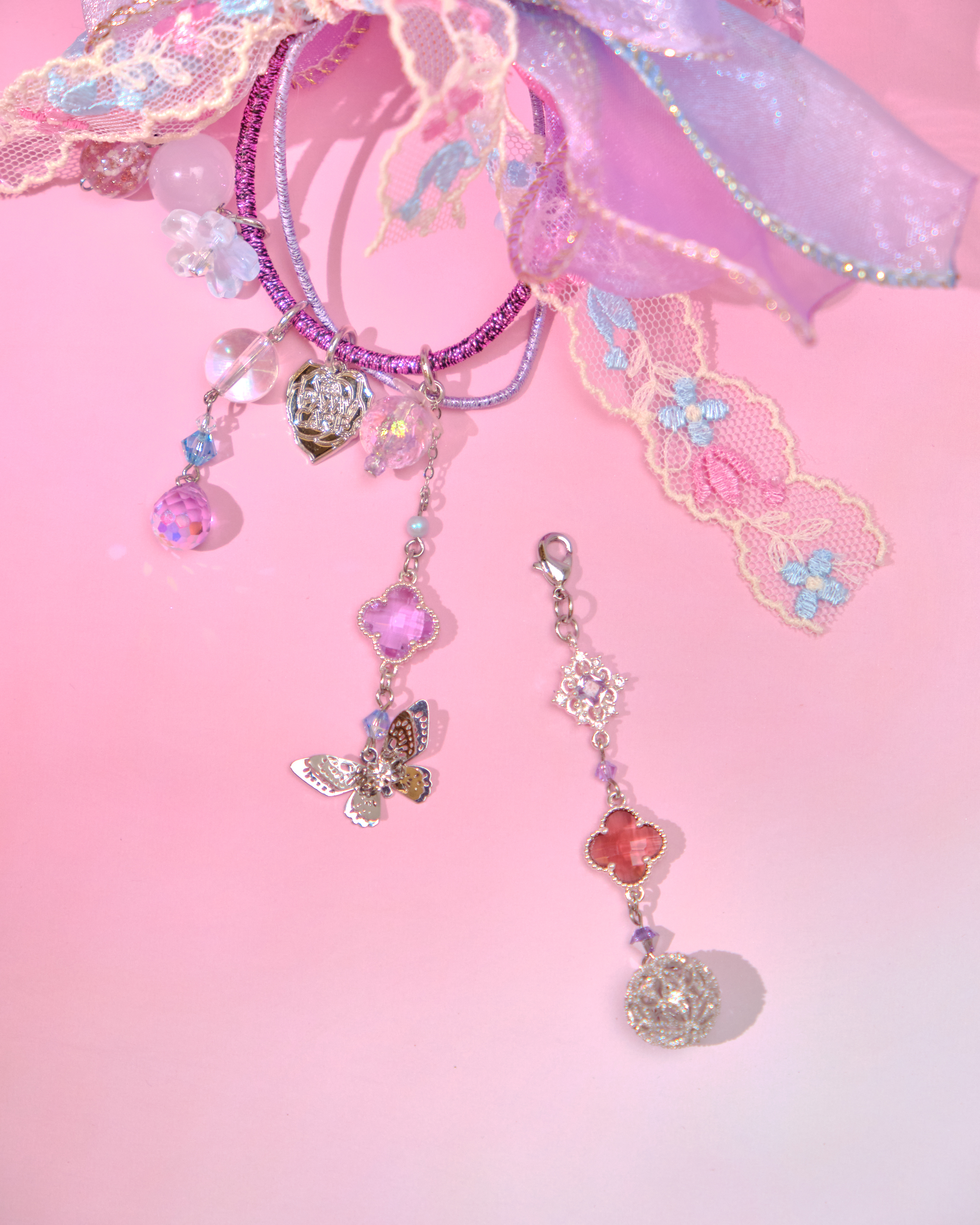 12818 夢幻粗珠緞帶花髮圈