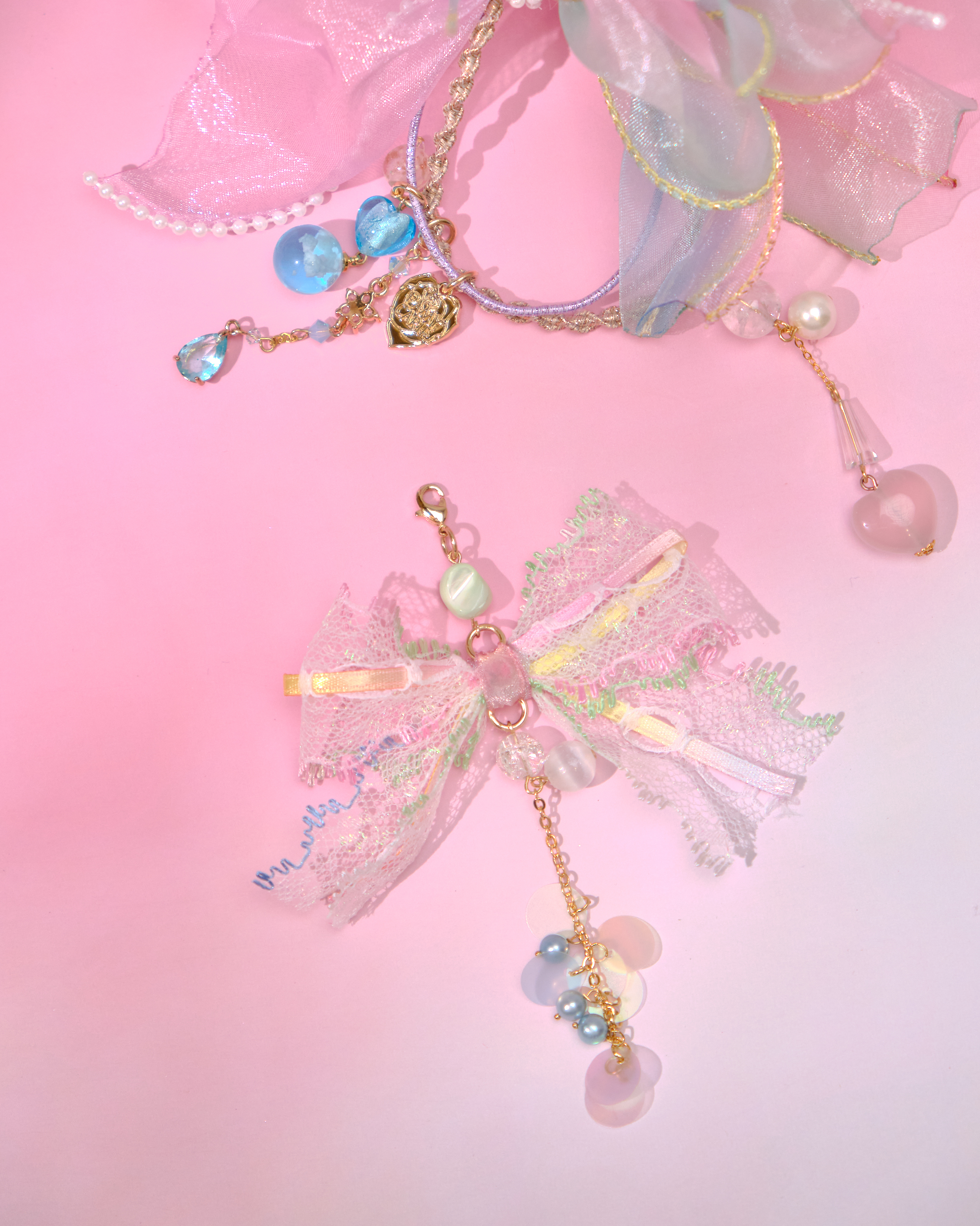 12817 Chunky Beaded Ribbon Flower Hair Tie