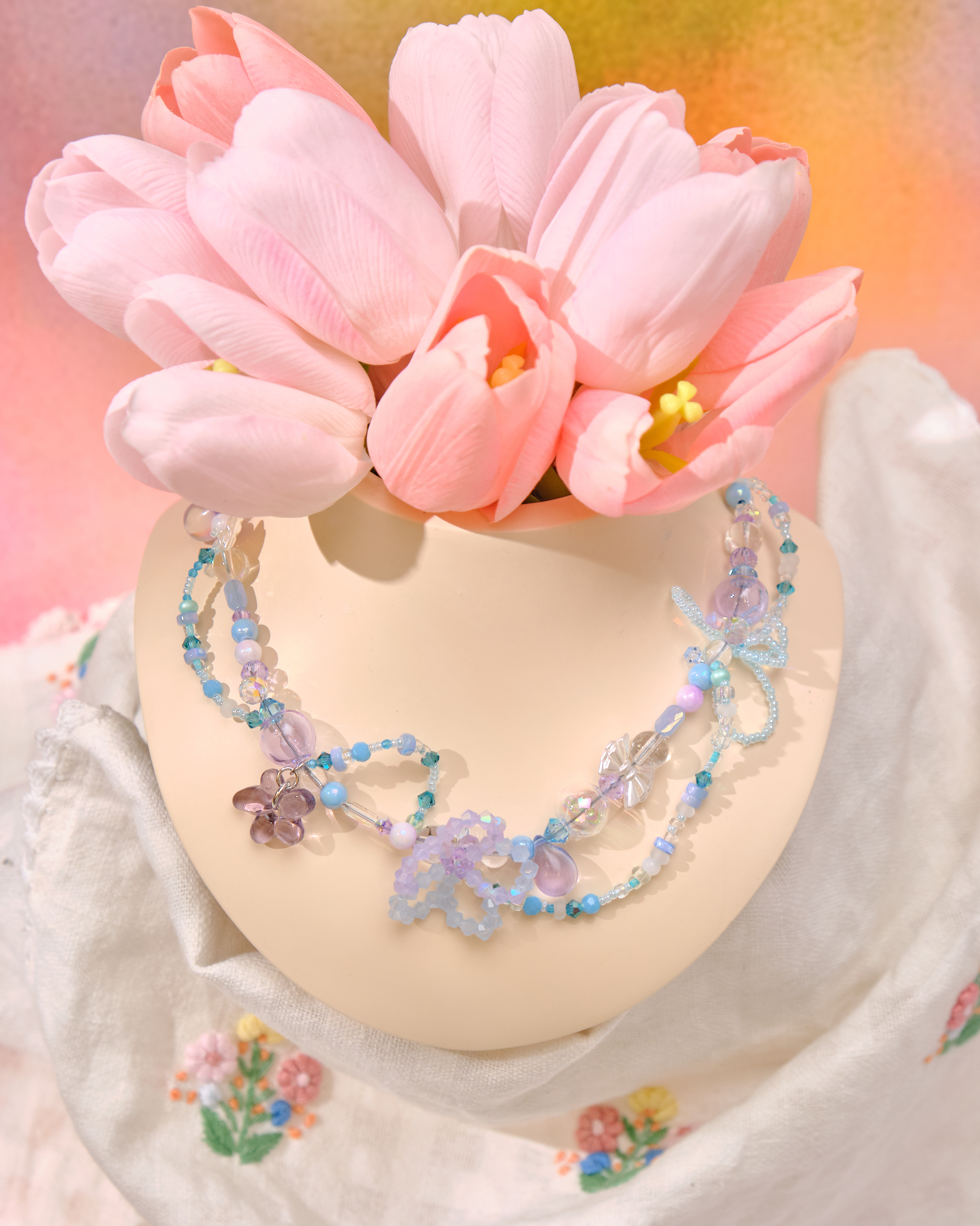 12812 原宿風多彩粗珠項圈項鏈