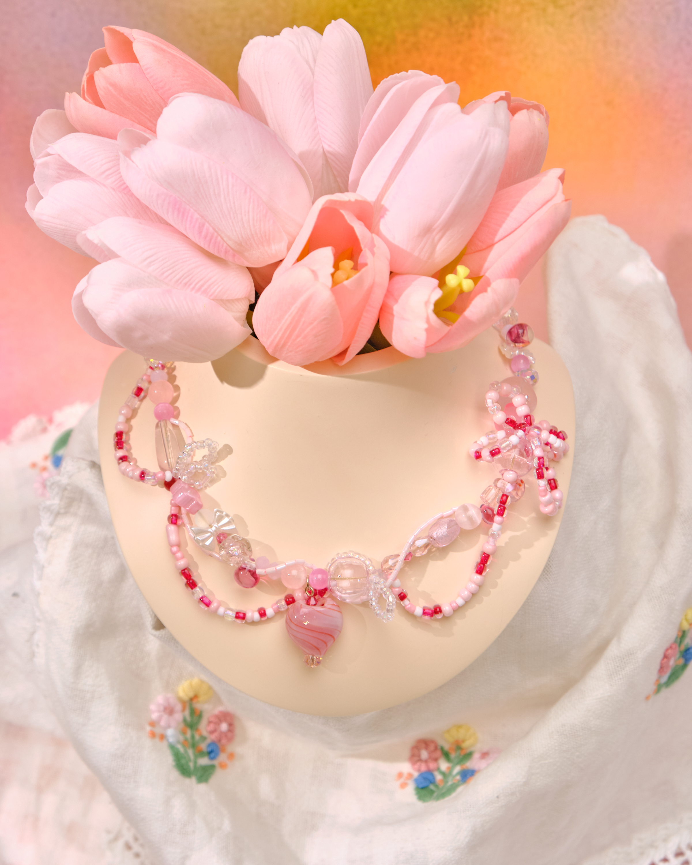 12811 原宿風多彩粗珠項圈項鏈