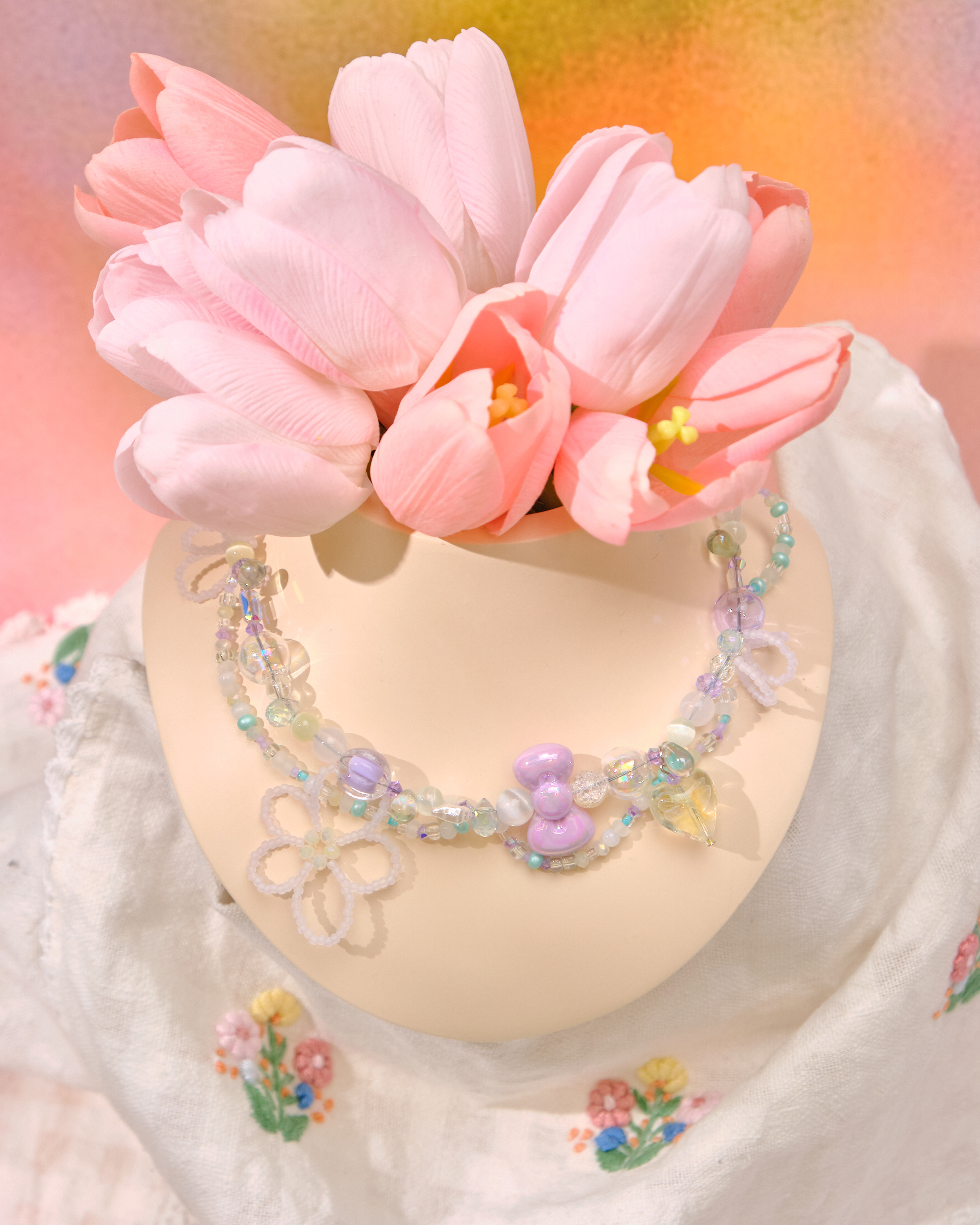 12810 原宿風多彩粗珠項圈項鏈