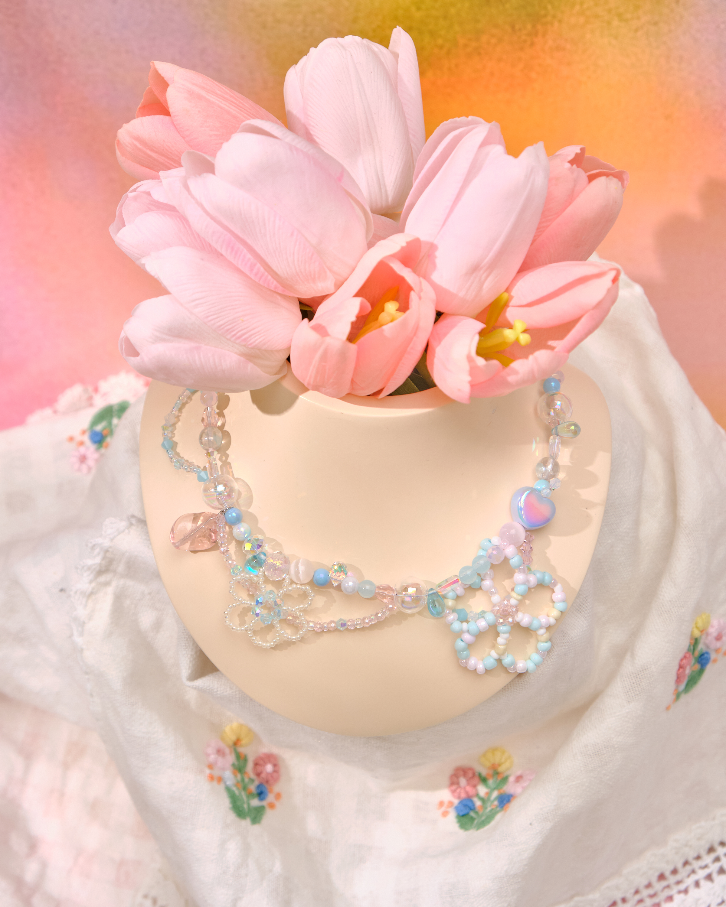 12809 原宿風多彩粗珠項圈項鏈