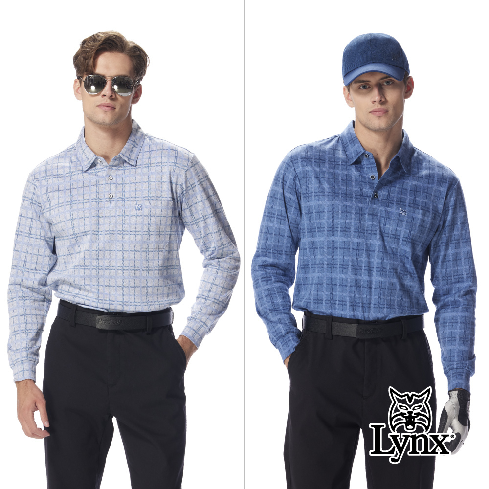 【Lynx Golf】義大利進口面料純棉格紋胸前刺繡胸袋款長袖POLO衫