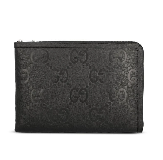 [E] GUCCI BLACK MEN’S GUCCI JUMBO GG ZIPPED POUCH, 792262AABY0-1000 (EGC66)