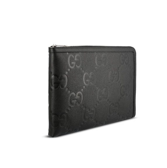 [E] GUCCI BLACK MEN’S GUCCI JUMBO GG ZIPPED POUCH, 792262AABY0-1000 (EGC66)