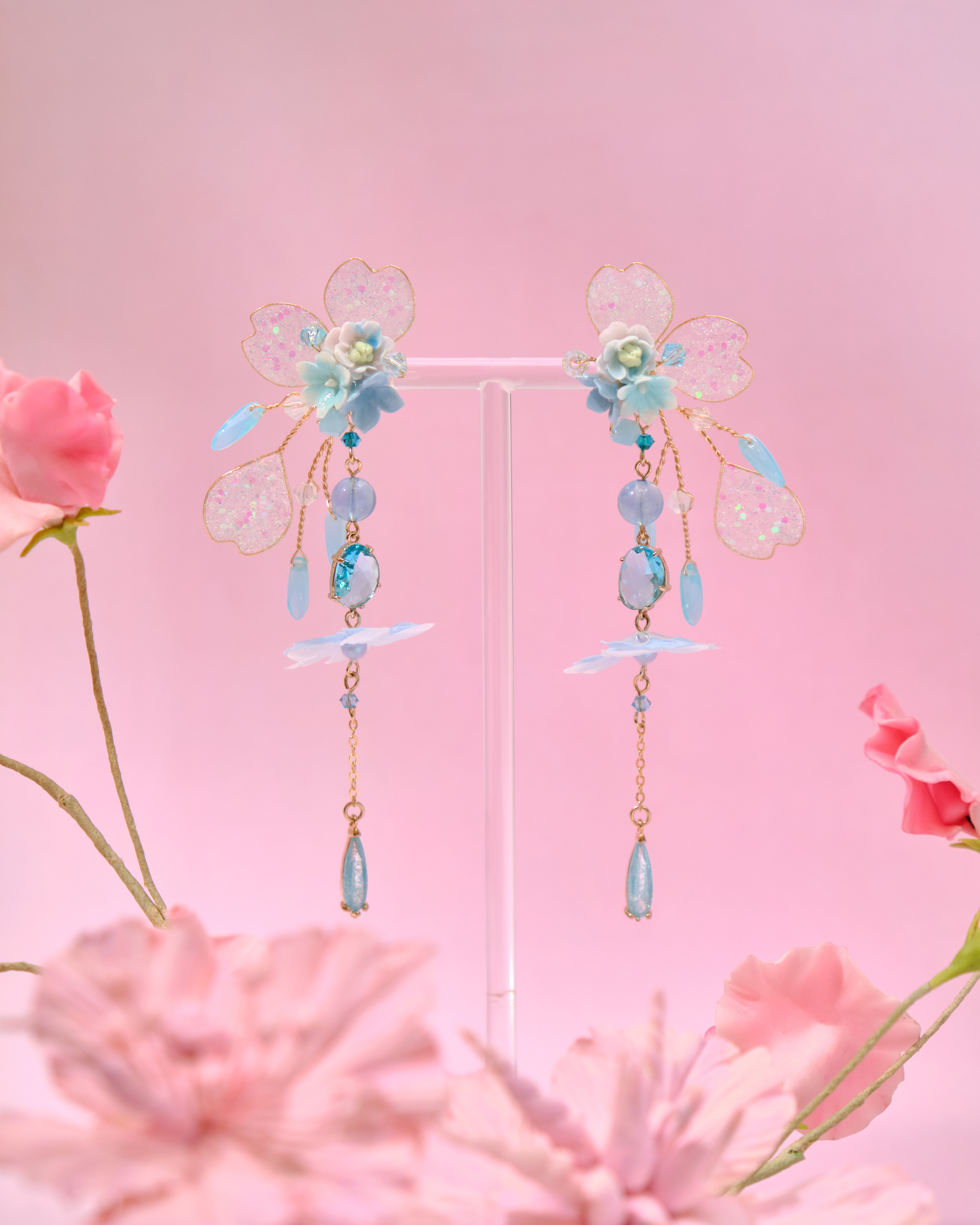 12764 Resin Dipping Art S925 Floral Earrings